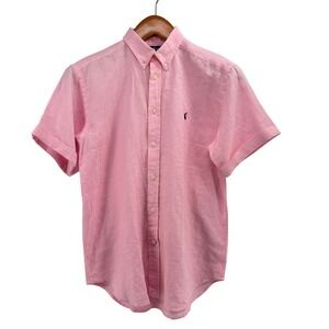 Ralph‎ Lauren Pink 100% Linen Short Sleeve Button Down Shirt Women Large 16/18